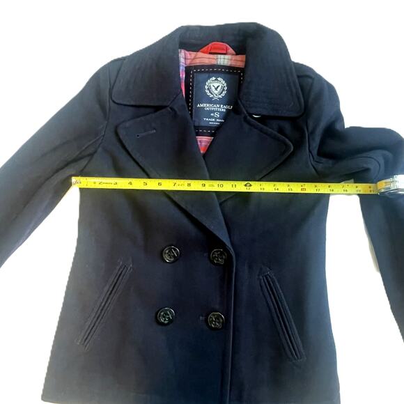 American Eagle Navy Blue Wool Blend Military Peacoat Jacket Womens S - Picture 6 of 10